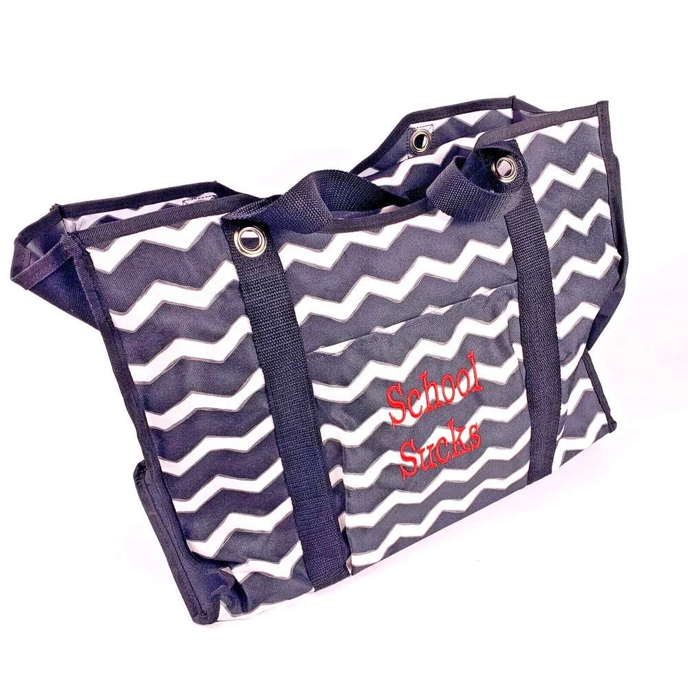 Thirty-One‎ 31 All Day Organizing Tote Black Chevron Red Embroidery School Sucks